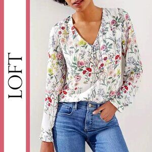LOFT | Wildflower Floral V-Neck Blouse Top